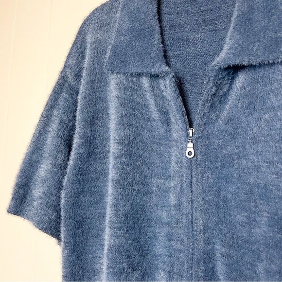Urban Outfitters Standard Cloth Fuzzy Polo Short Sleeve Sweater zip cardigan UO - Picture 5 of 11